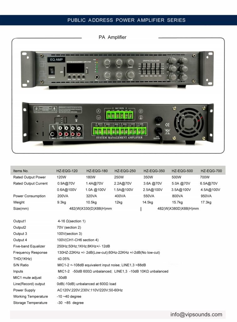 PA amplifier specification